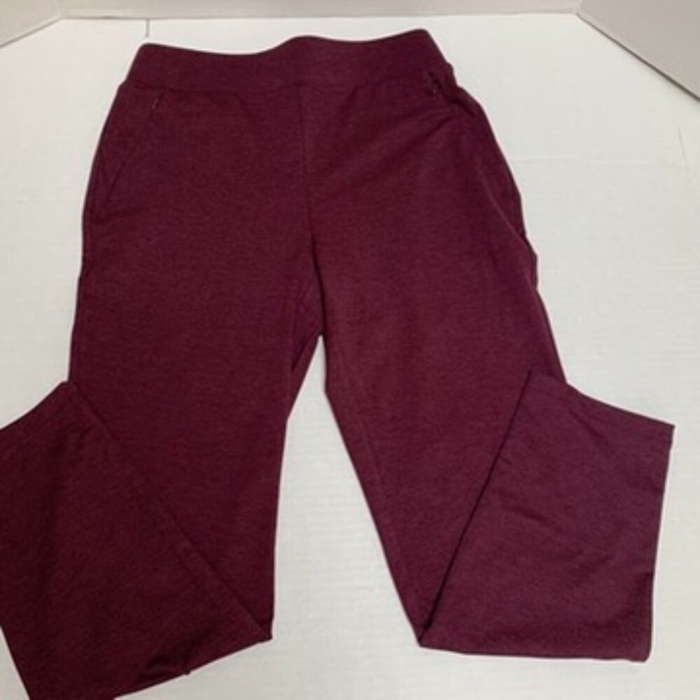 NWOT Chico's Womens Med Soft Poly Spandex Knit Burgandy Pants (see measurements)